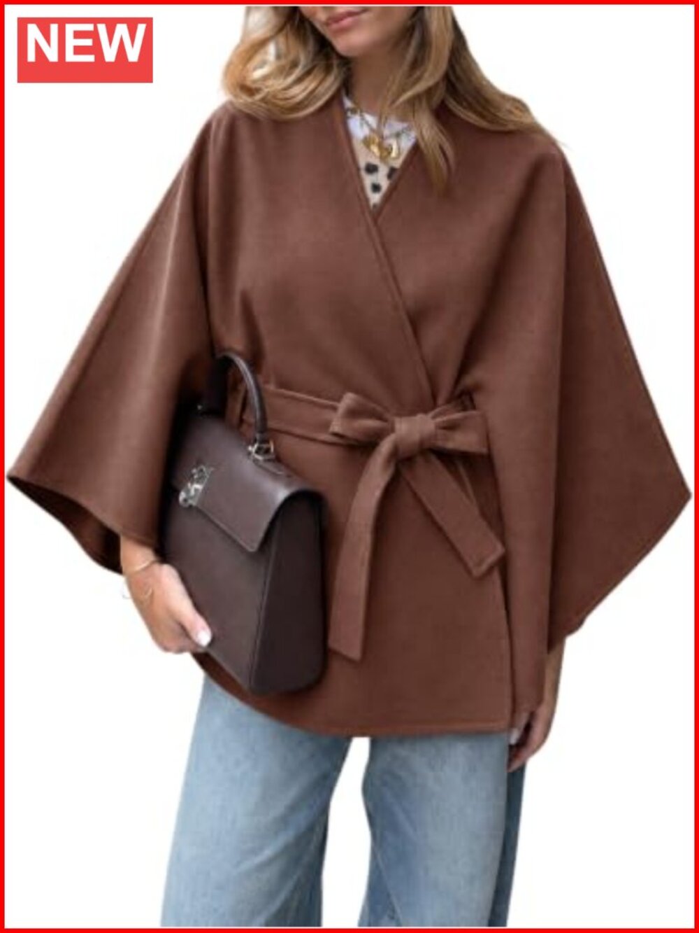 Womens Batwing Sleeve Poncho Pea Coat, Long Sleeve, Winter